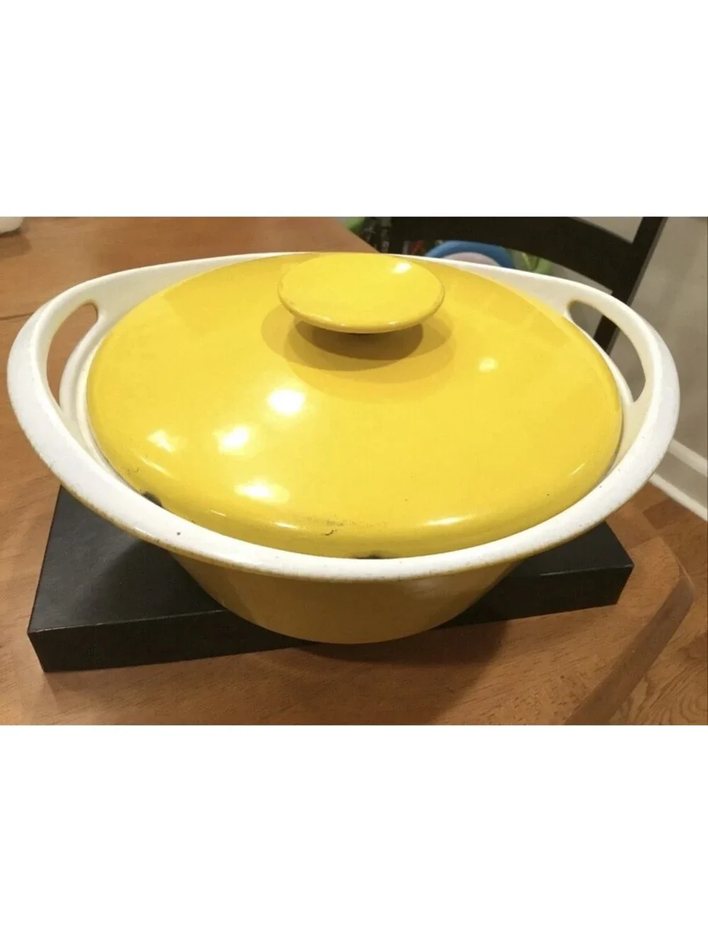 Early Unmarked NACCO Denmark Vtg. Cast Iron Dutch Oven by Michael Lax - Yellow